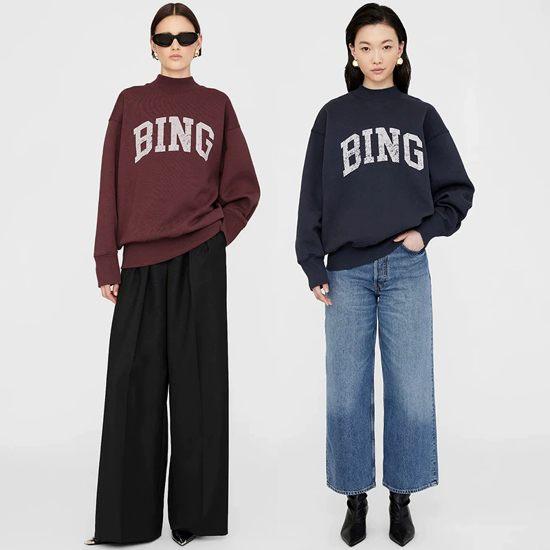 Streetwear Brand Designs - オリジナルデザイナーニッチブランド レディース ハイネックフリーススウェットシャツ 2026年冬新作 ルーズフィット レタープリント