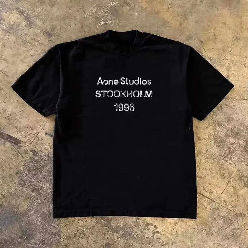 Streetwear Brand Graphics - クラシックロゴストックホルム 1996 色褪せた高級ミニマリズムブランド Tシャツコットングラフィック Tシャツ男性女性夏ストリートウェア