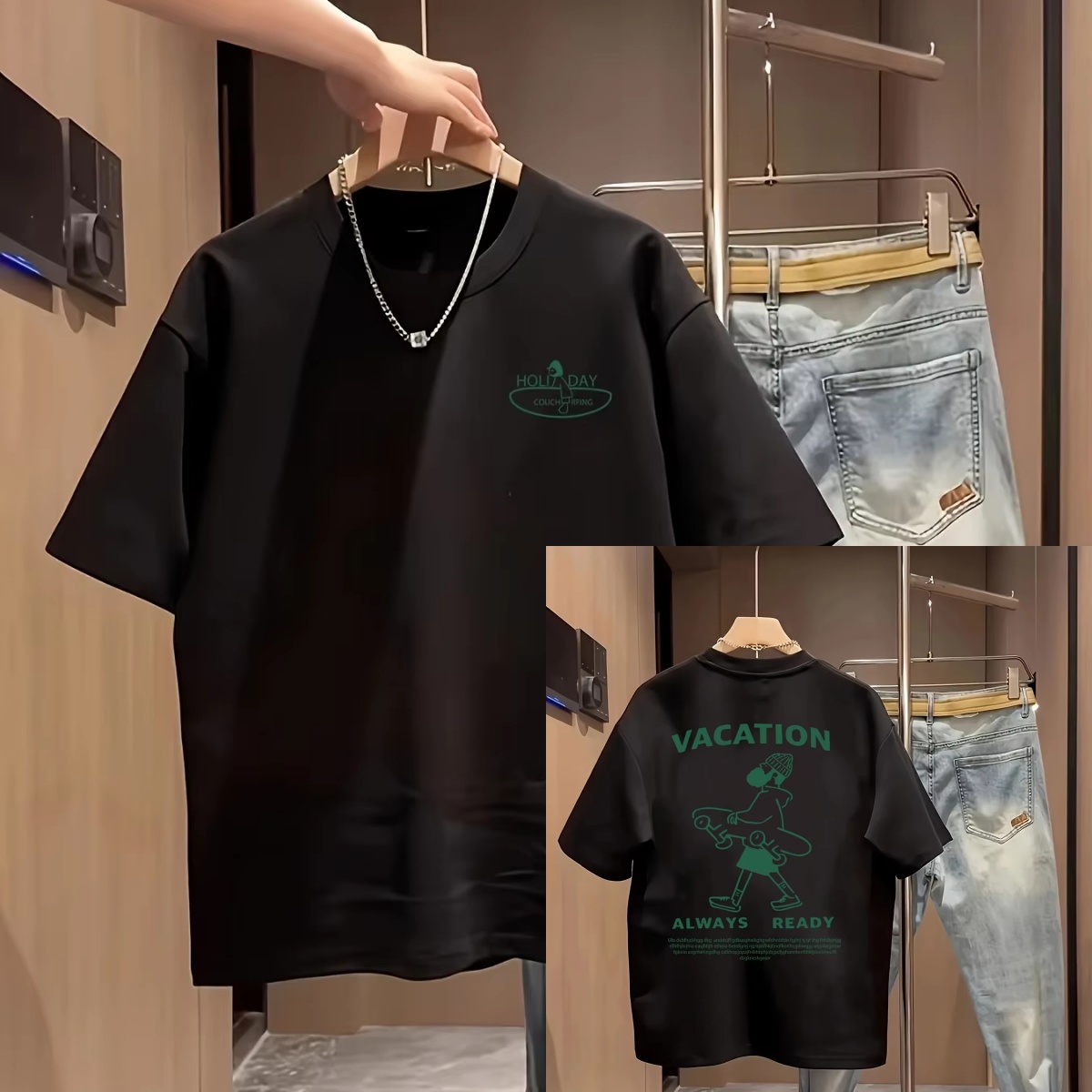 ホワイトフィギュア＆スローガンプリントカジュアルトレンディス - Streetwear Brand Slogans のレビューと価格