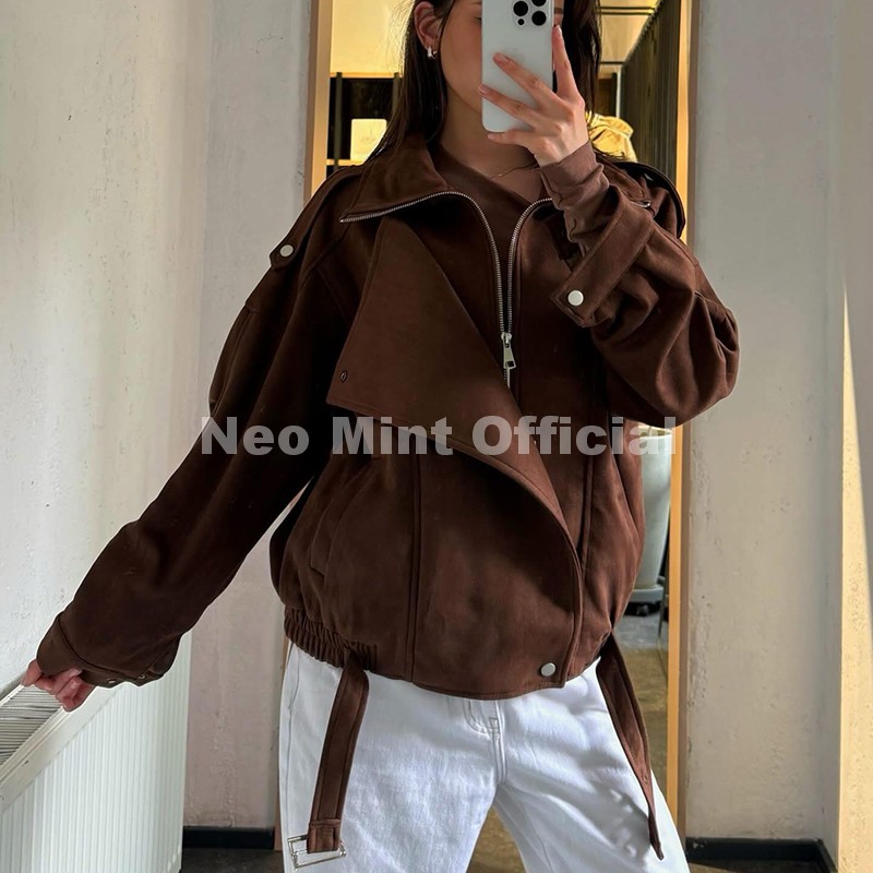 ネオミント秋の新ブラウン特大スエードジャケット女性シックなブ - Streetwear Brand Designs のレビューと価格